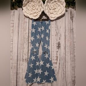 Toast Jeans blue Denim White Stars Patterned Flared &  Frayed Bell Bottom Jeans